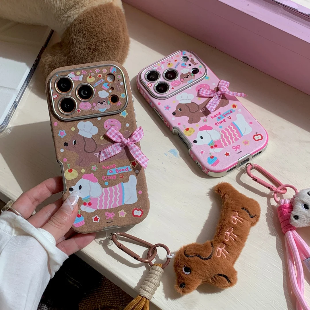 

Christmas Dog Dachshund Bonded Leather Case For iPhone 17 16 Pro Max 15 14 Plus 13 12 17 Air Xmas lovely Shockproof Cover﻿﻿