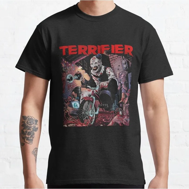 Retro Horror Movie Terrifier Art The Clown Killer Scary Halloween Gift T Shirt Short Sleeve Graphic clothes All size tops S-6XL