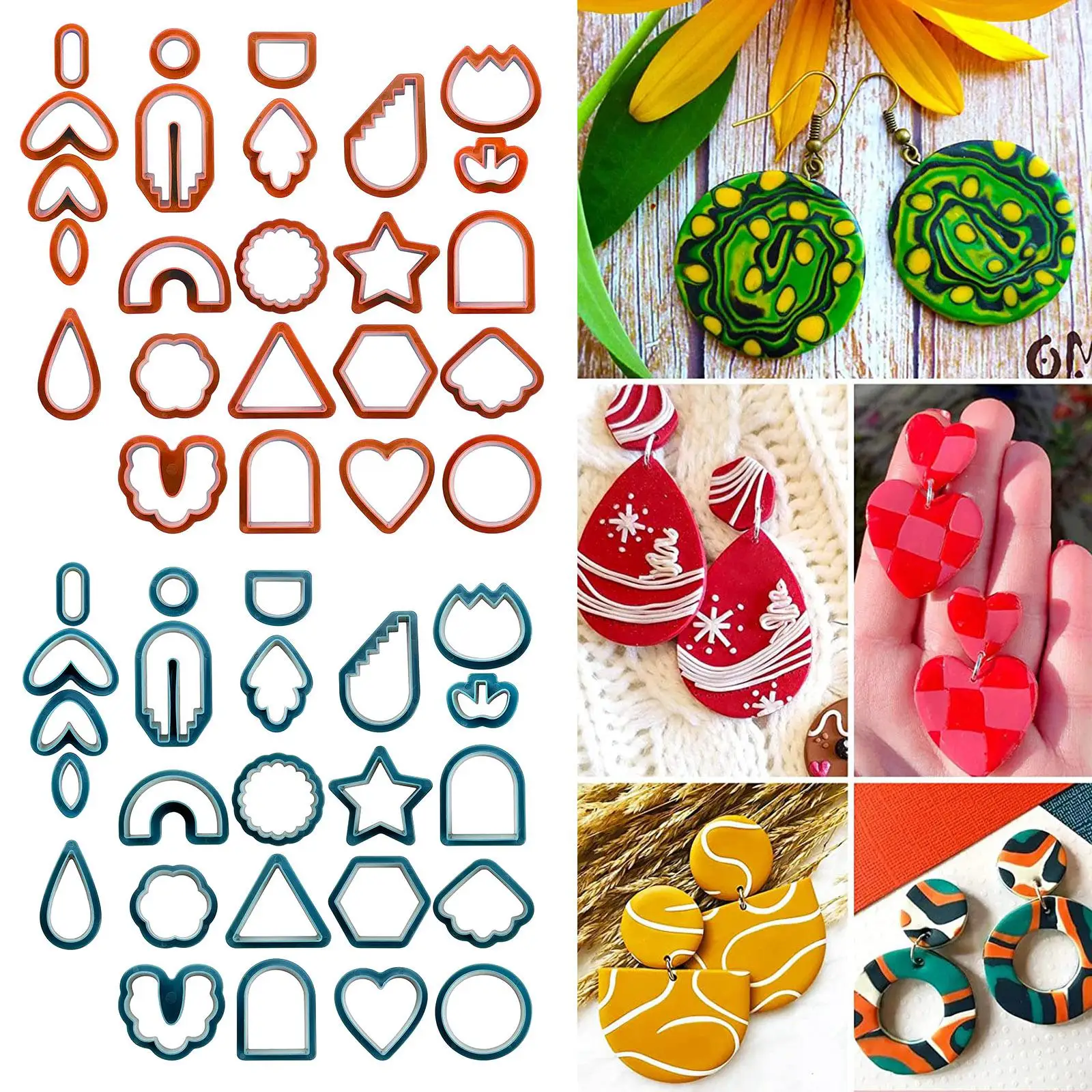 24pcs Plastic Polymer Clay Cutter Set Earring Making Kit Different Shapes Crafts DIY Handmade Kids Jewelry Making Clay Tools
