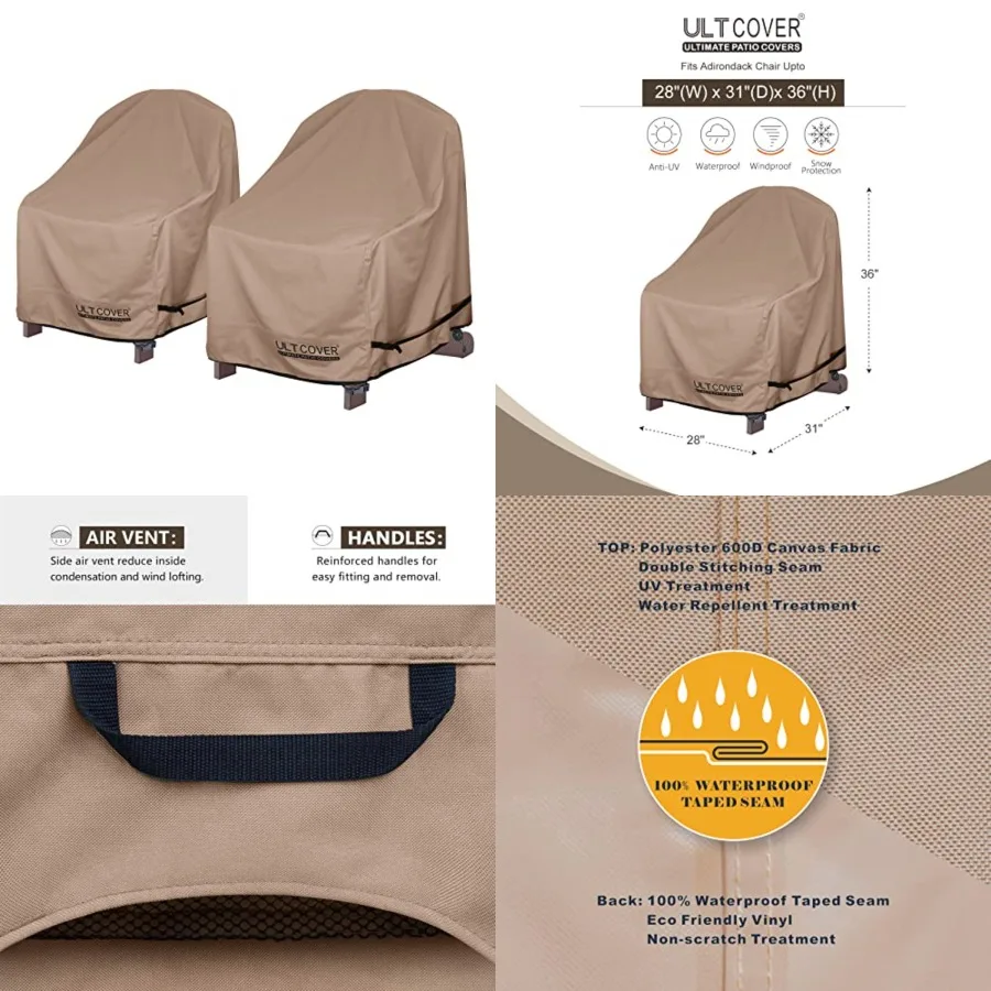 

Waterproof Patio Adirondack Chair Cover 2 Pack for Outdoor Chair Size Upto 28W x 31D x 36H inch