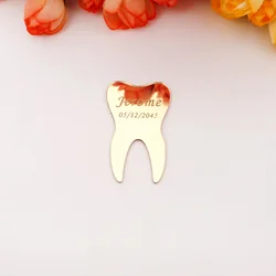 20 Pieces/Lot 5CM Height Lovely Tooth Shape DIY Acrylic Mirror Sticker Customized Name & Date First Teeth Babyshower Party Gift
