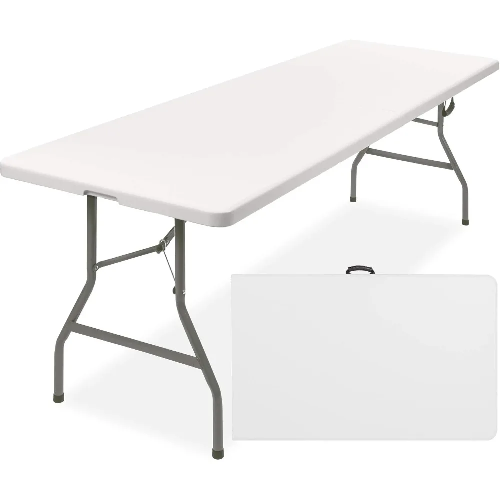 

Products 8ft Plastic Folding Table, Indoor Outdoor Heavy Duty Portable w/Handle, Lock for Picnic, Party, Pong