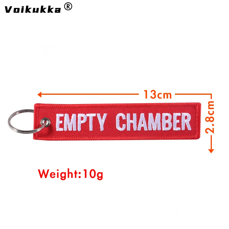 Voikukka Jewelry Text Embroidery EMPTY CHAMBER Red Pendant Tags Keychain Rectangle Key Chains Souvenir Wholesale
