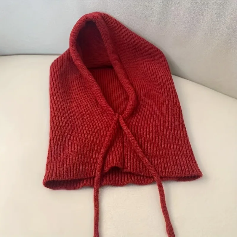 Gebreide muts uit één stuk Nekbescherming, warmte, windbestendigheid Multifunctionele warme muts met trekkoord, je kunt het touw binden