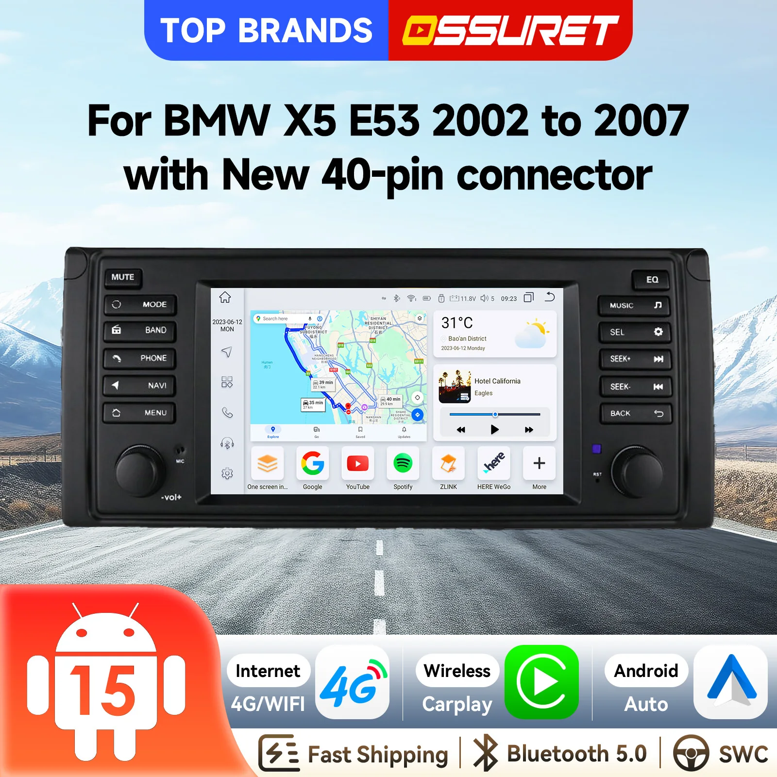 Image of 2 Din 7'' Android 15 Autoradio für BMW 5er E39 1996-2001/X5 E53 2002-2007/M5 1996-2003 Autoradio SWC 7862 GPS-Navigation Kabelloses Carplay Android Auto Bluetooth Freisprecheinrichtung WiFi 4G FM AM