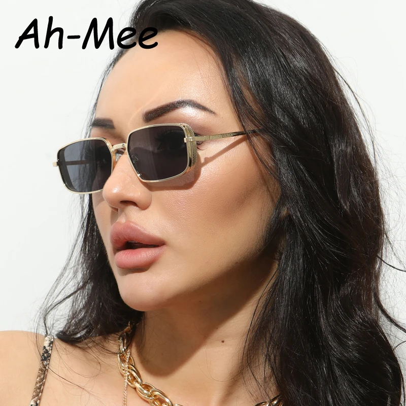 1/2 قطعة العصرية شعبية صغيرة مستطيل النظارات الشمسية النساء العلامة التجارية نظارات خمر المعادن الشرير متري نظارات شمسية ظلال UV400 للجنسين #1
