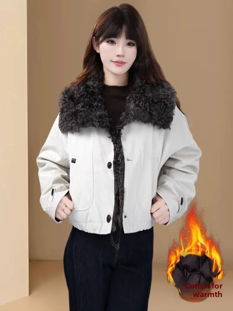 Thiened Fce 여성용 오트 코트 따뜻한 겨울 신상 디자인 칼라 작은 면 재킷 심플 슬림 롱 슬리브 페어핏