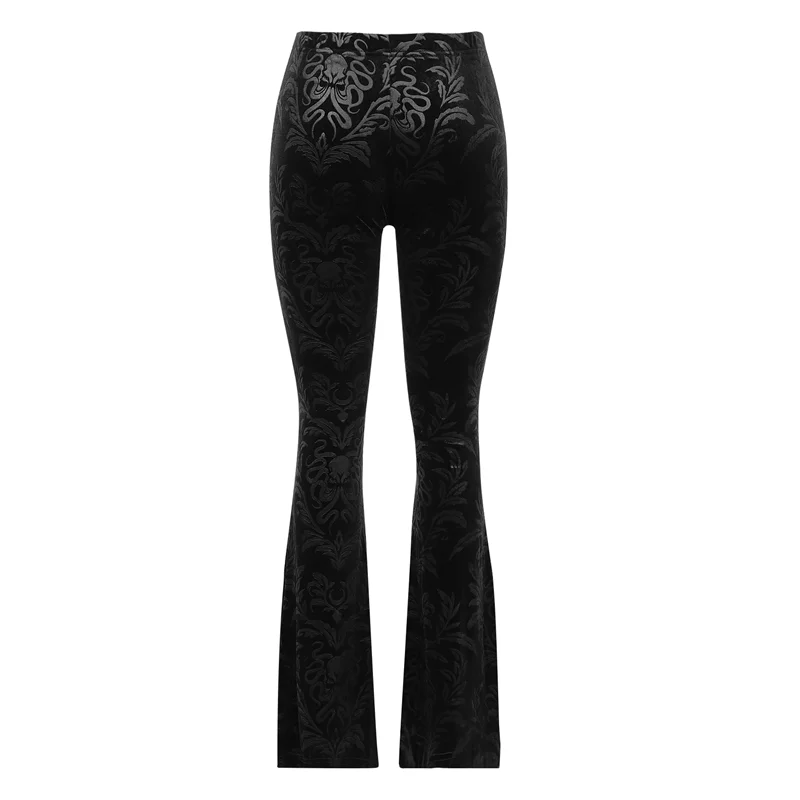ABRT-Vintage Floral Scratched Gothic Pants Velvet High Waist Skinny Flare Trousers For Women Autumn Winter Streetwear