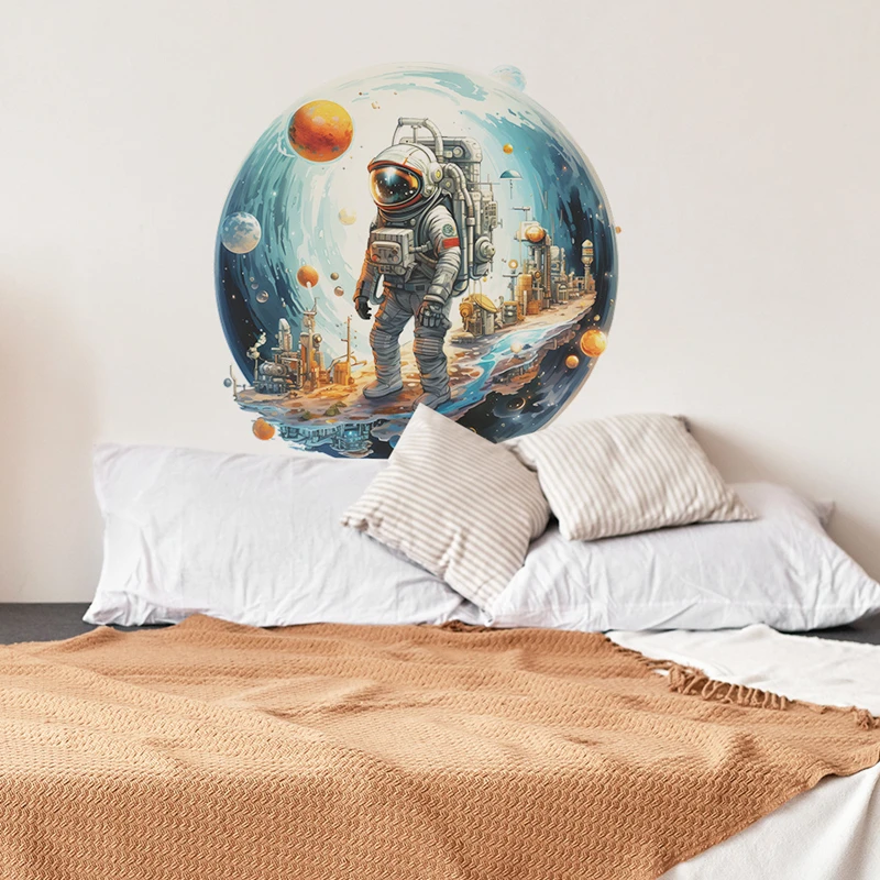 Space Astronaut 3D Vinyl Wall Art Stickers Home Decoration for Living Room Kids Bedoom Cosmic Planets Creative Sci-fi Wallpaper