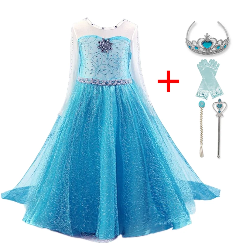 Elsa Dress for Girls Long Sleeve Carnival Party Kids Cosplay Dress Birthday Vestidos Snow Queen Halloween Costume for Kids