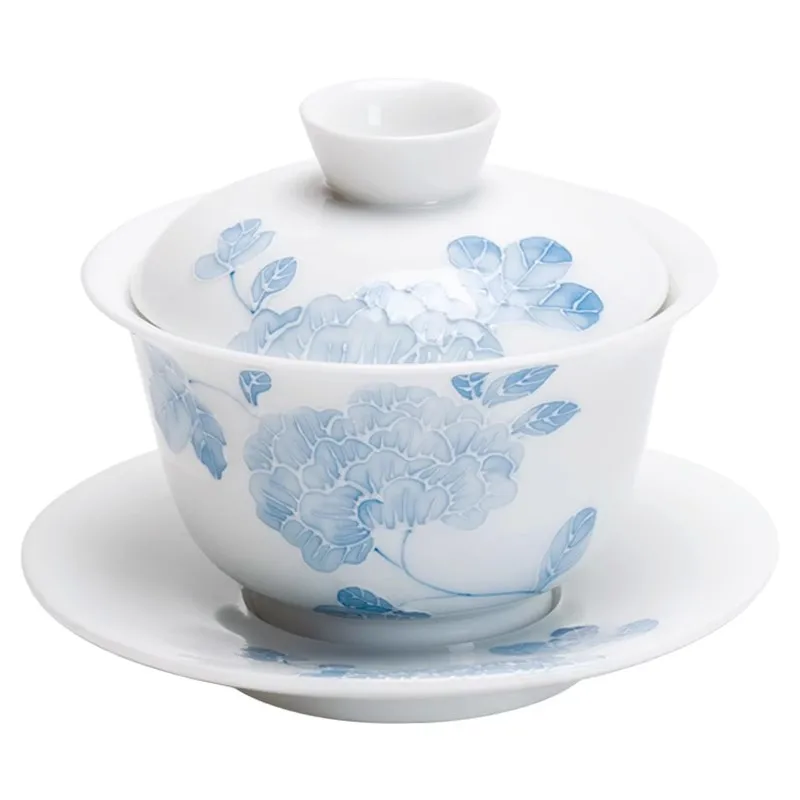 

Высококачественная керамическая крышка, чаша для чая, бытовая высококачественная чистая чайная чаша с цветочной ручной росписью для приготовления чая, против ожогов