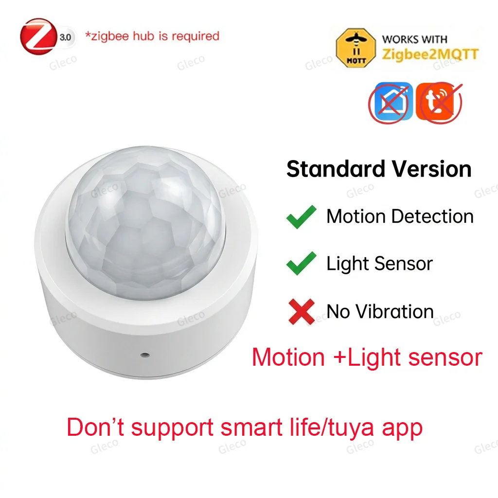 Zigbee-Bewegungssensor mit optionaler Vibrations- und Helligkeitserkennung, batteriebetriebener Mini-PIR-Detektor für Smart Home 2MQTT