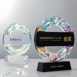 Customized Circular Crystal Trophy Company Annual Meeting Excellent Employee Souvenirs Home Decoration Craft Lettering Medal 1Pc