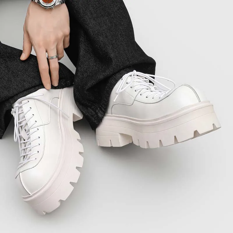 New Men Derby Shoes Internet Famous Big Head Casual Shoes Thick Soled High Personalized Anti-skid Lace Up Men Shoes