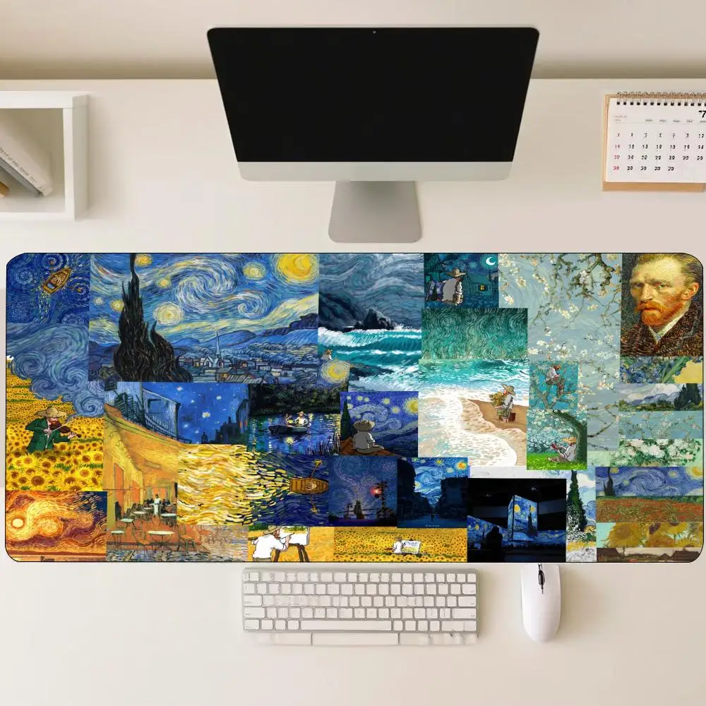 Van Gogh Oil Painting Collage Large Mouse Pad Non Slip Rubber Desk Mat for Laptop Keyboard Gaming and Daily Office Computer Use