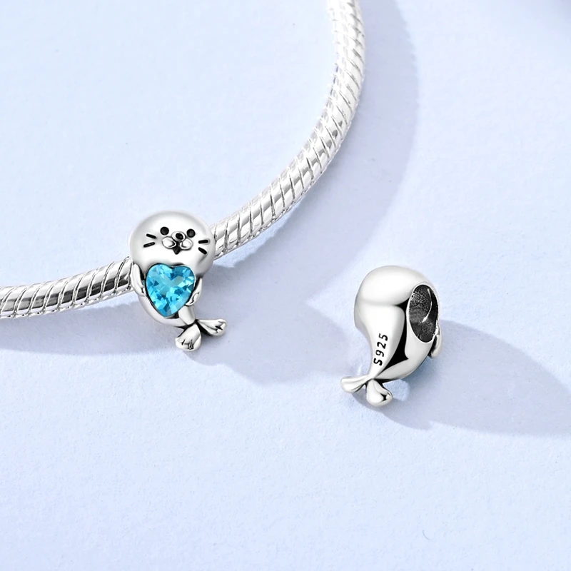 925 Sterling Silver Charms Bead CZ Zircon Seal Heart Hugging Dangle Fit Original Bracelet DIY Women Jewelry Gift