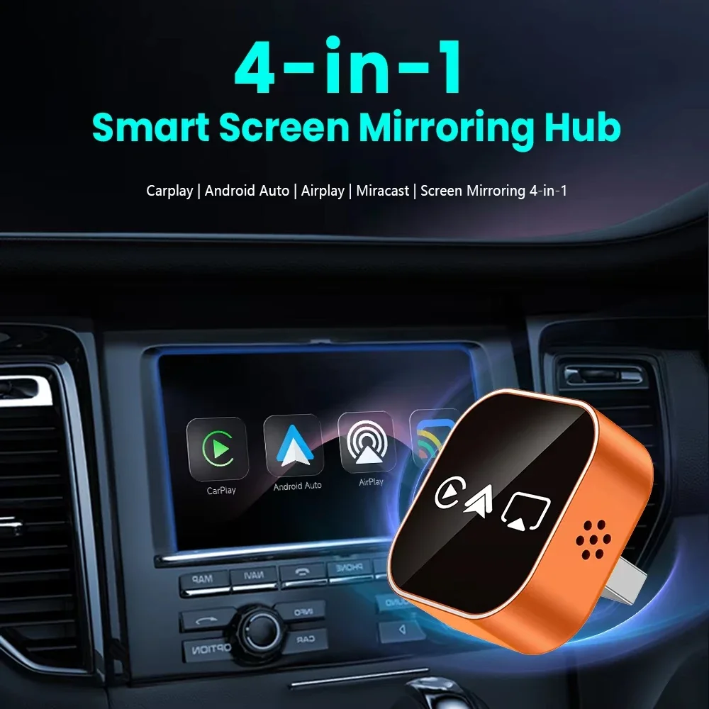 2026 Upgrade 4In1 Wireless Carplay Mirror Link Adapter Wired to Wireless Android Auto Plug & Play 5GHz WIFI For Wired Carplay