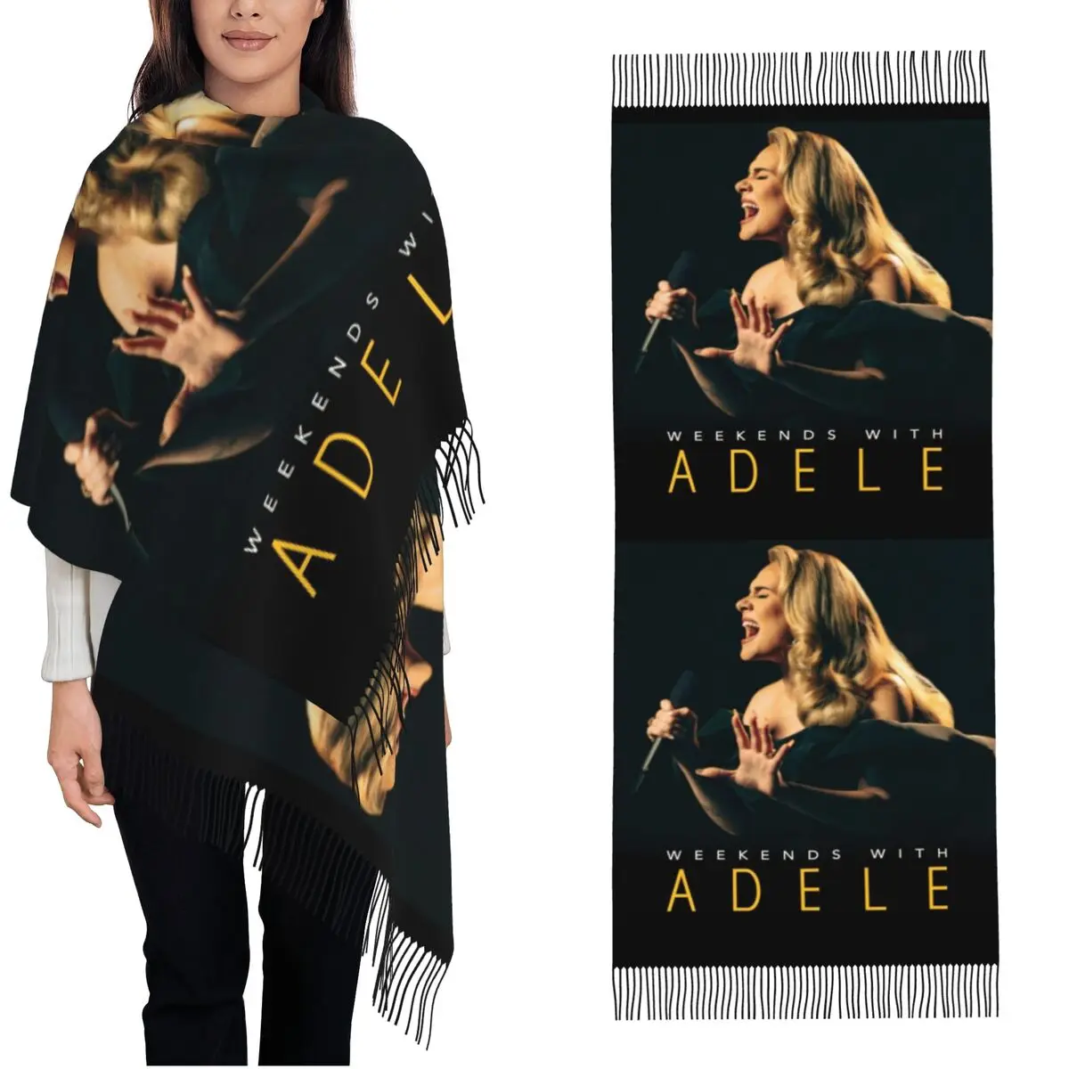 

Женский Длинный шарф Adele, длинный теплый шарф с надписью «Studio Tour», 2024