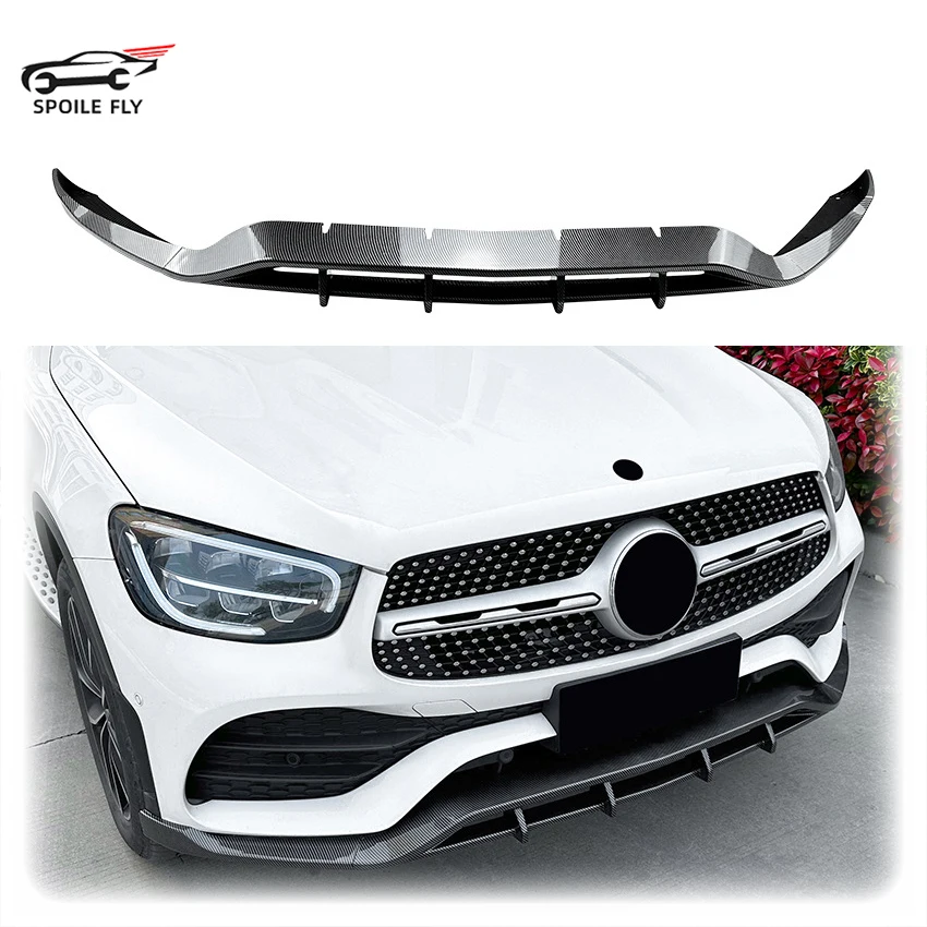 

For Mercedes Benz GLC Class X253 GLC200 260 300 2020~2022 AMG Car Front Bumper Lip Glossy Black or Carbon Fiber Look Body Kit