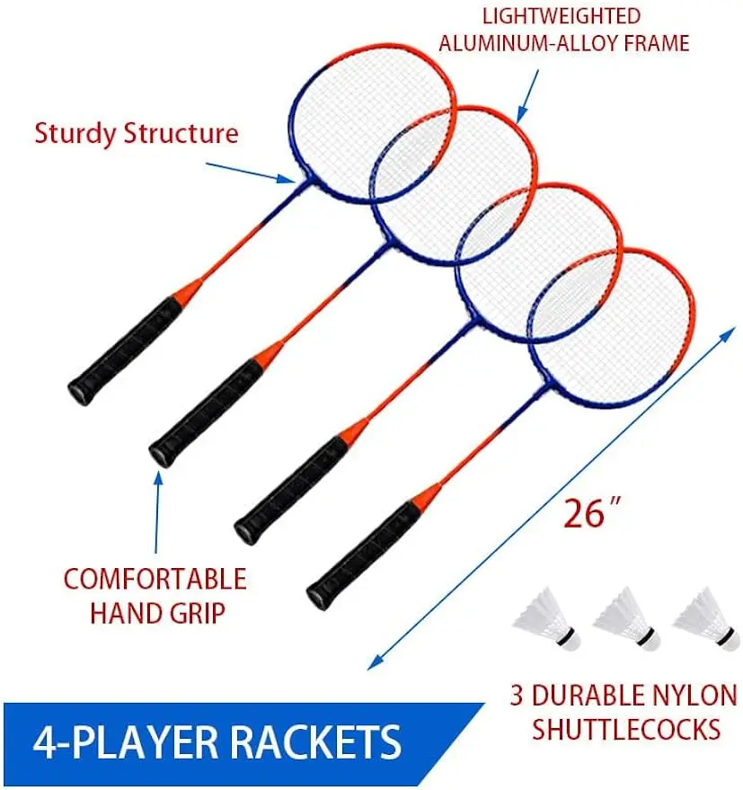 Adjustable Volleyball & Badminton Combo Set with Net, Racquets, Bag for Backyard Family Fun