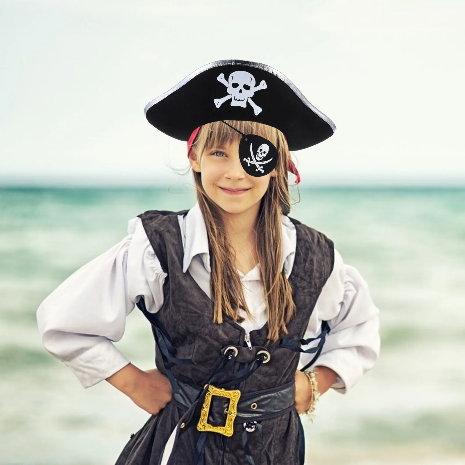 2개 세트 해적 눈가리개 클래식 해골 모자 가면 파티 할로윈 액세서리 의상 용품