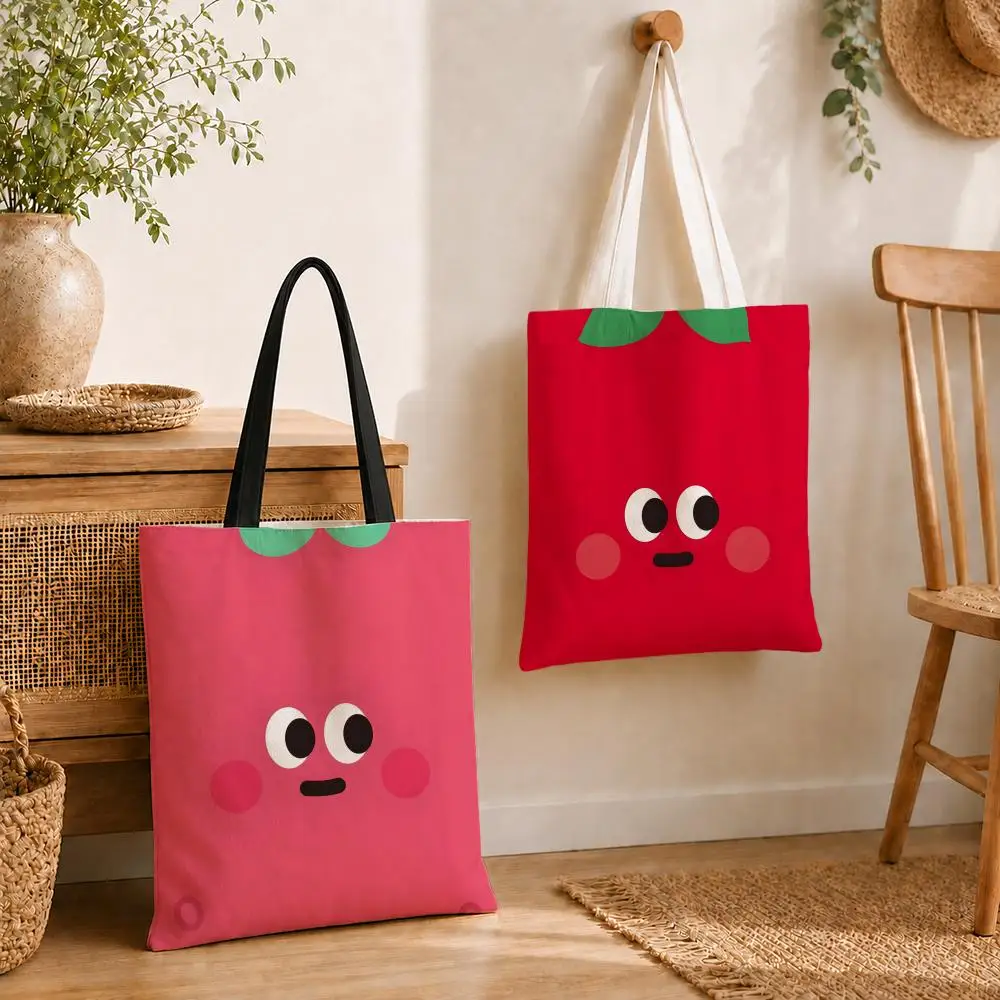 Character C-Cute T-Tomato Storage Bags Reusable Fashion Aesthetic Unique Shopping Bag Large Capacity Canvas Tote Bag
