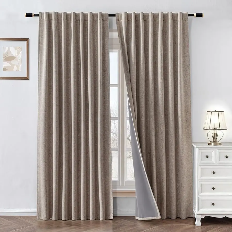 

100% Blackout Curtains 84 inch Length 2 Panels Faux Linen Long Drapes for Bedroom Nursery Li ing Room Black Out Room Darkening C