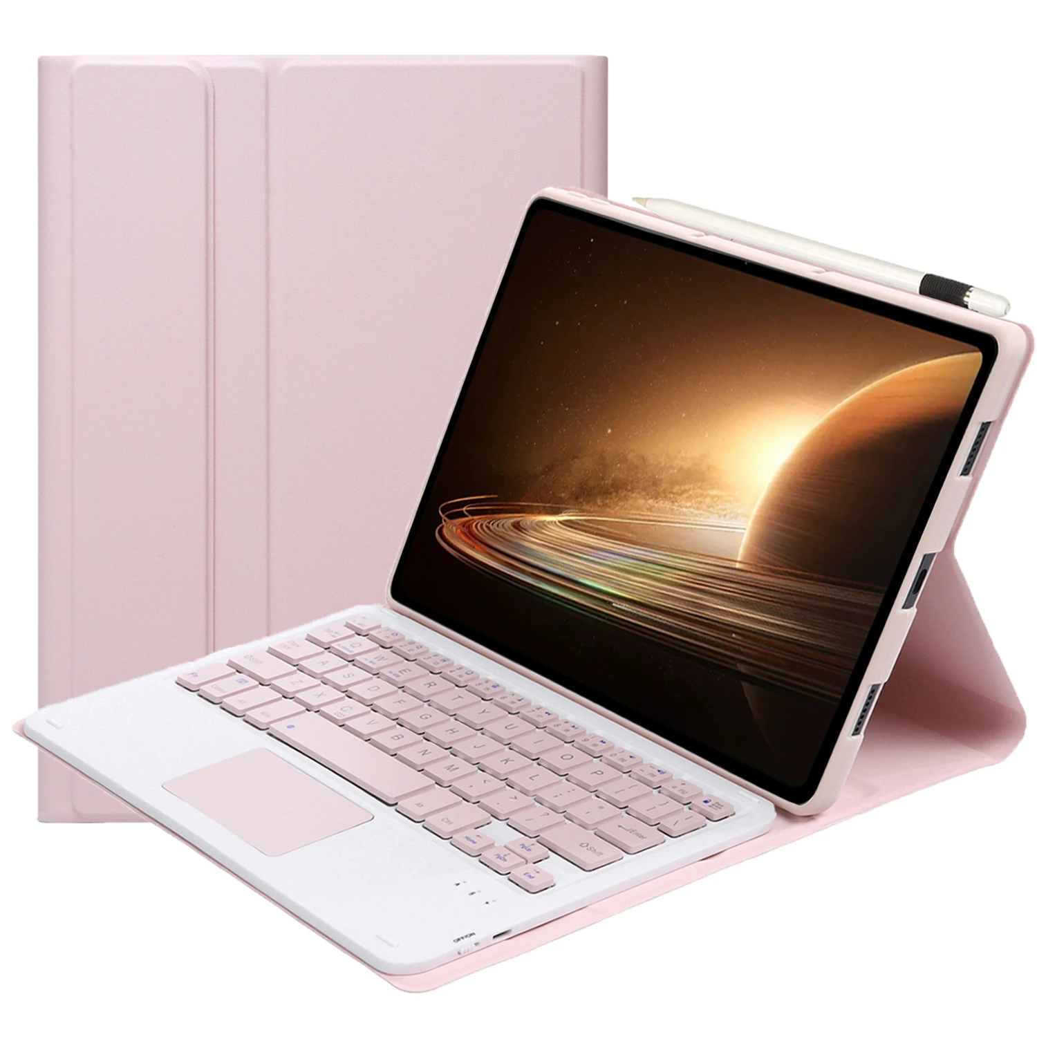 

OP13-A For Oppo Pad 2 Tablet Case with Detachable Bluetooth-compatible Keyboard Touchpad Leather Stand Cover - Pink