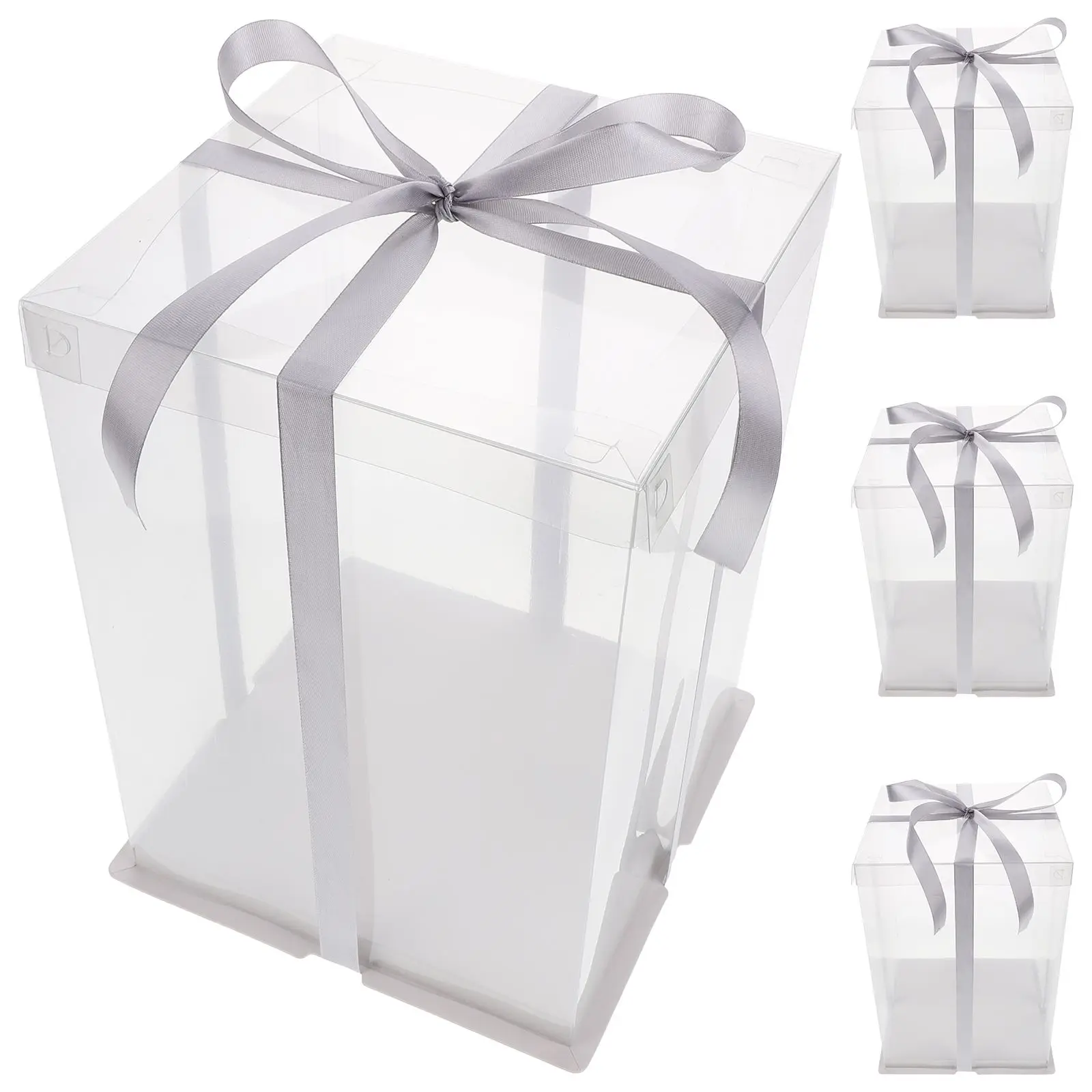 

4 pcs Transparent Cake Boxes 8 Inch Clear Plastic Packaging for Bakery Birthday Gifts Reusable Containers with Lid