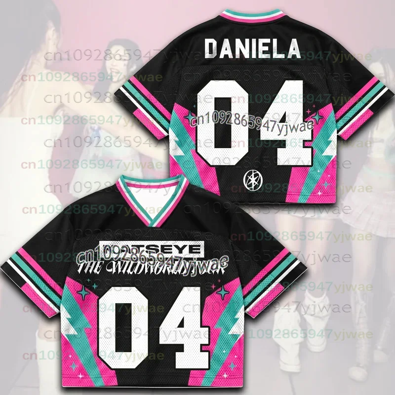 2026 Neues leuchtendes Katseye The Wild World Tour Jersey Merchandise Geschenk für Eyekons Bunte rosa-grüne schwarze T-Shirts für Männer, Frauen und Fans. – Detail 5