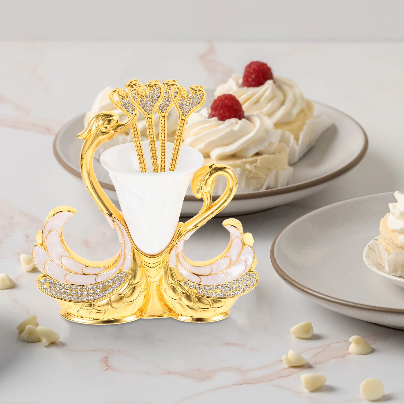 

1 set Metal Swan Dinner Ware Set Tableware Organizer Coffee Dessert Holder Utensils Cake Spoons Storage Rack