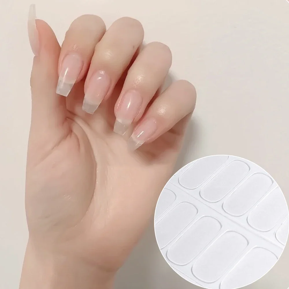 Autocollants pour ongles en gel semi-durci transparent, enveloppe longue durée, couverture complète, décalcomanies, lampe UV, 16 embouts par feuille