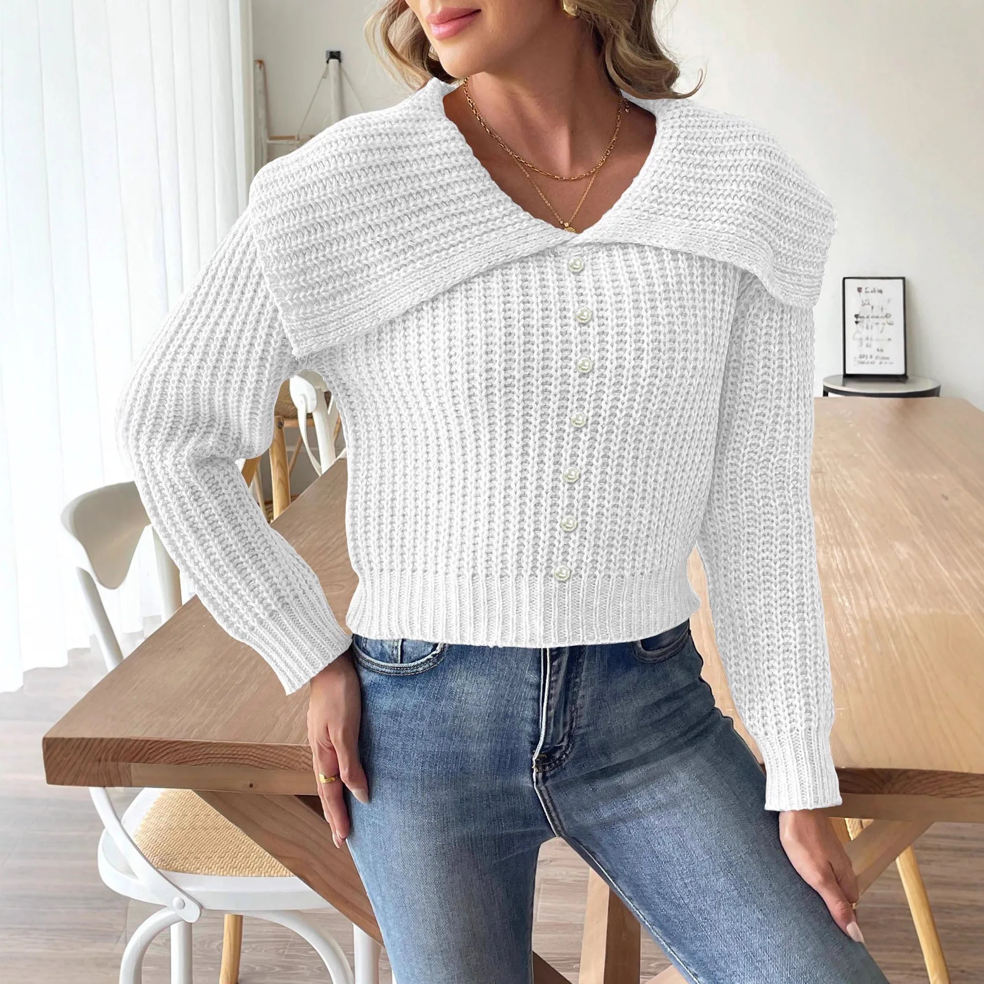 سترة أنيقة طويلة الأكمام للنساء 2025 جديد الديكور الإناث عادية التلبيب البلوز لينة محبوك أبلى الخريف الشتاء ملابس امرأة