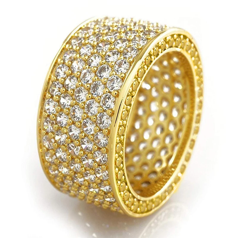 Huitan-Anillos De Compromiso anchos de lujo para mujer, bandas de boda brillantes de CZ pavimentadas, joyería de moda de Color plateado/dorado