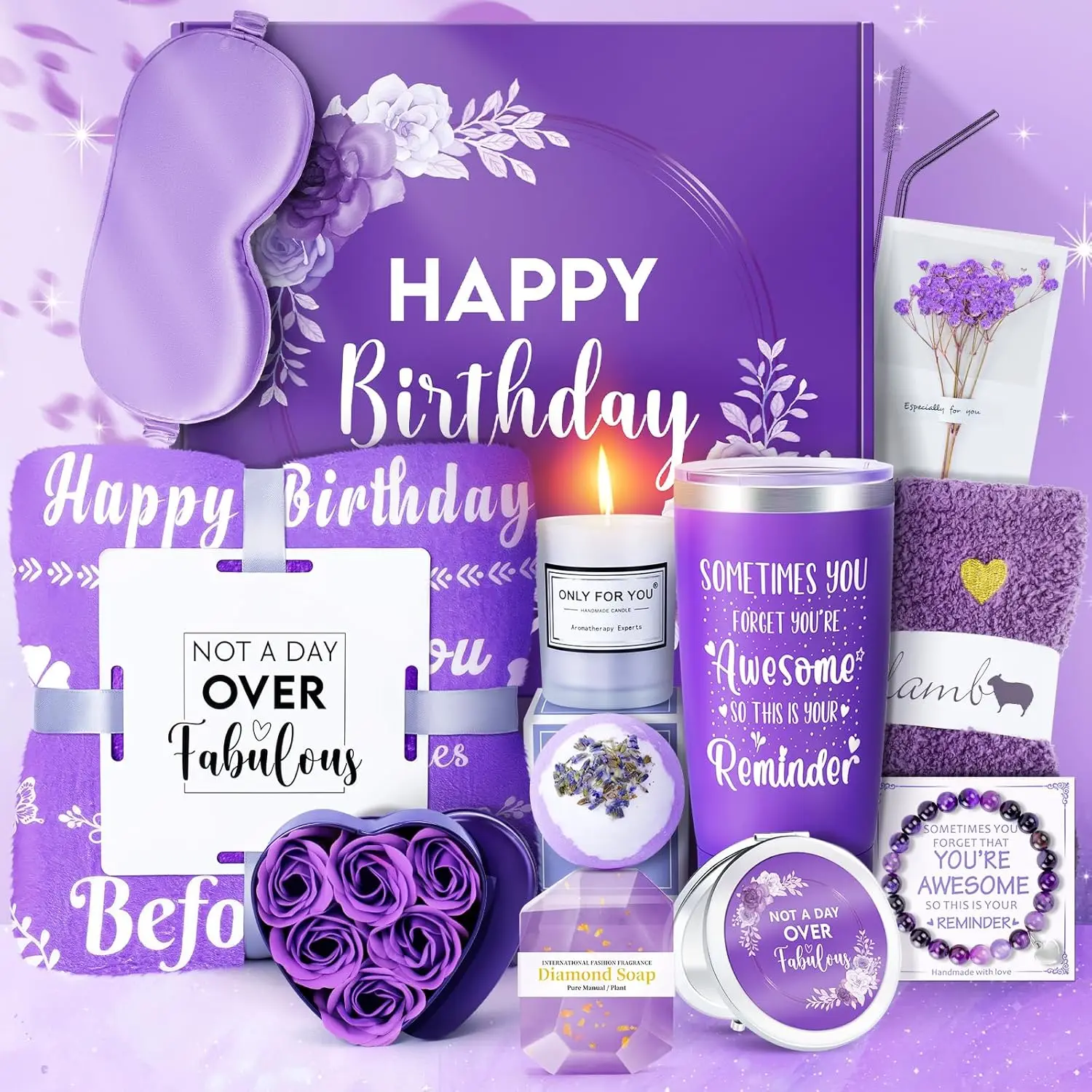

Relaxing Spa Gift Basket Set for Women - 12PCS Lavender Self Care Birthday Gifts for Mom, Wife, Sister