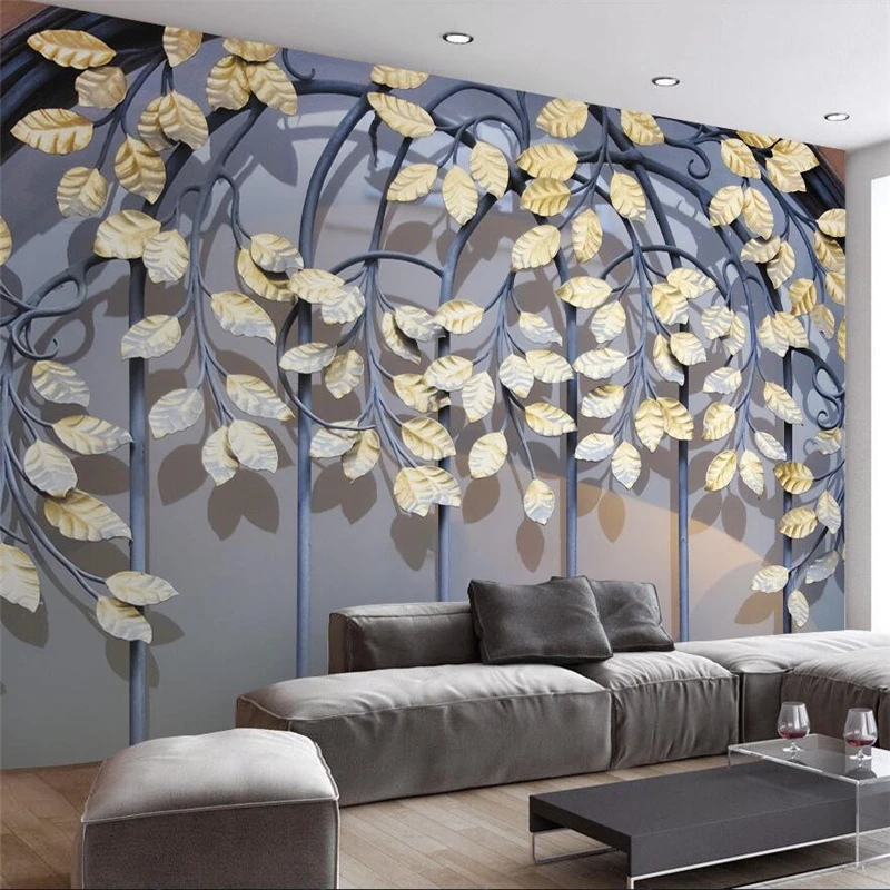 

Customized products mural Retro Golden Leaf 8d Modern TV Wall Green Wallpaper Living room sofa TV background bedroom restaurant