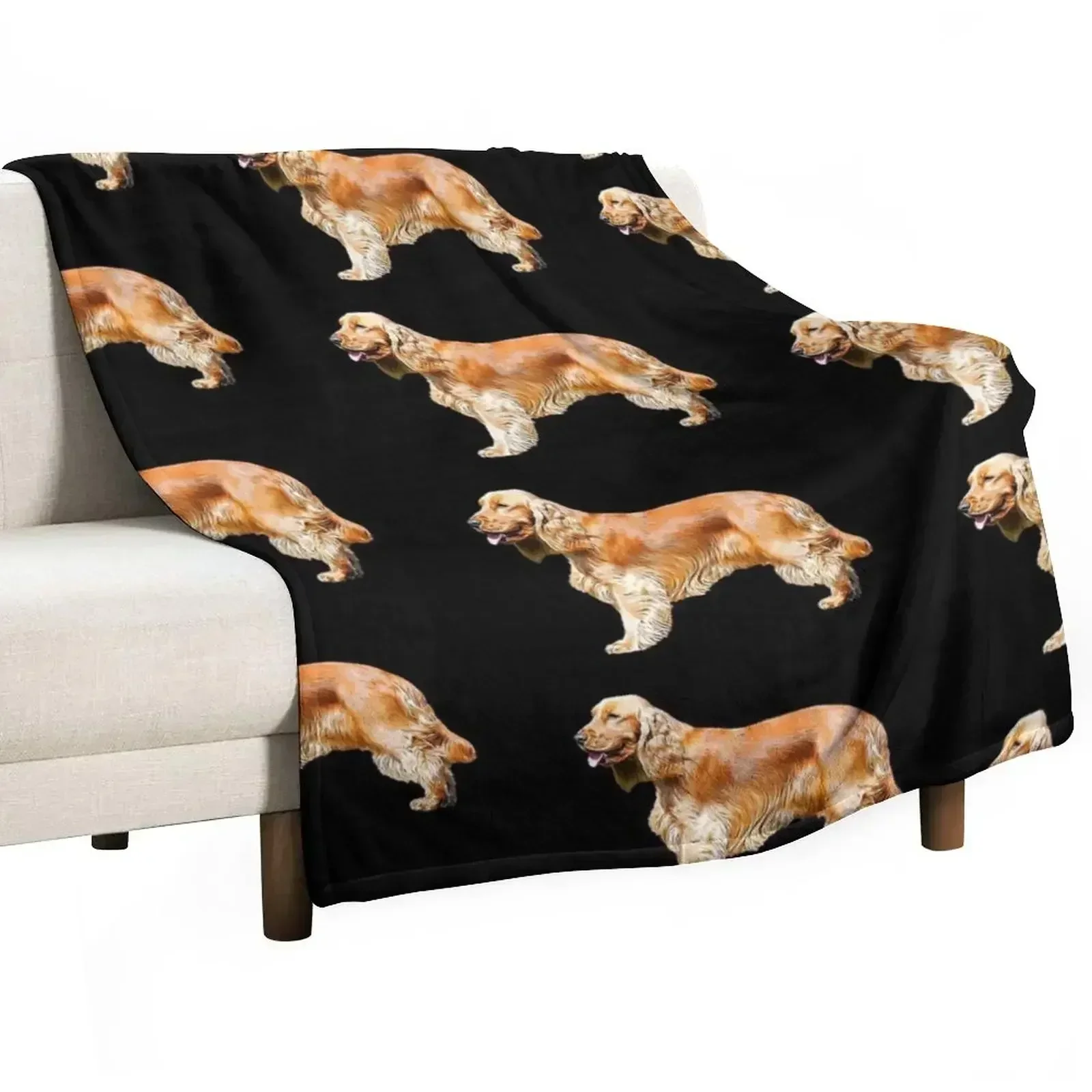 Gold English Cocker Spaniel Standing Throw Blanket Thermal Plaid on the sofa Cute Plaid Plush Winter beds Retros Blankets