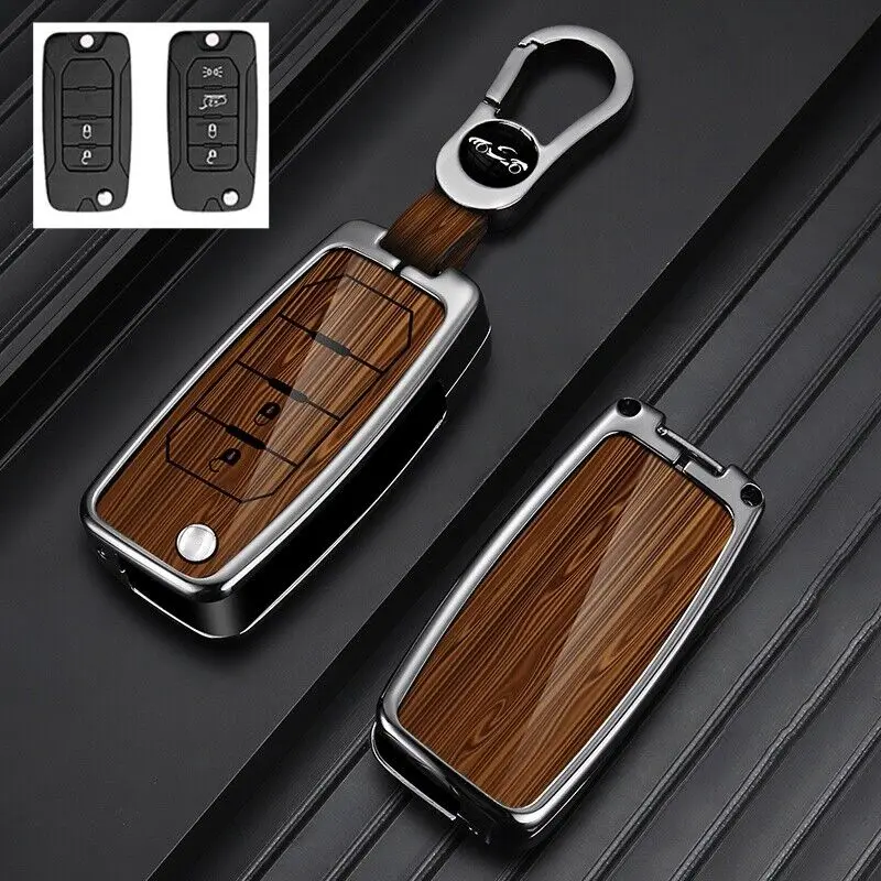 Zinc Alloy Leather Remote Key Fob Case Cover For 2/4 BUTTONS Jeep Renegade 2015 -2018 Key Shell Keychain