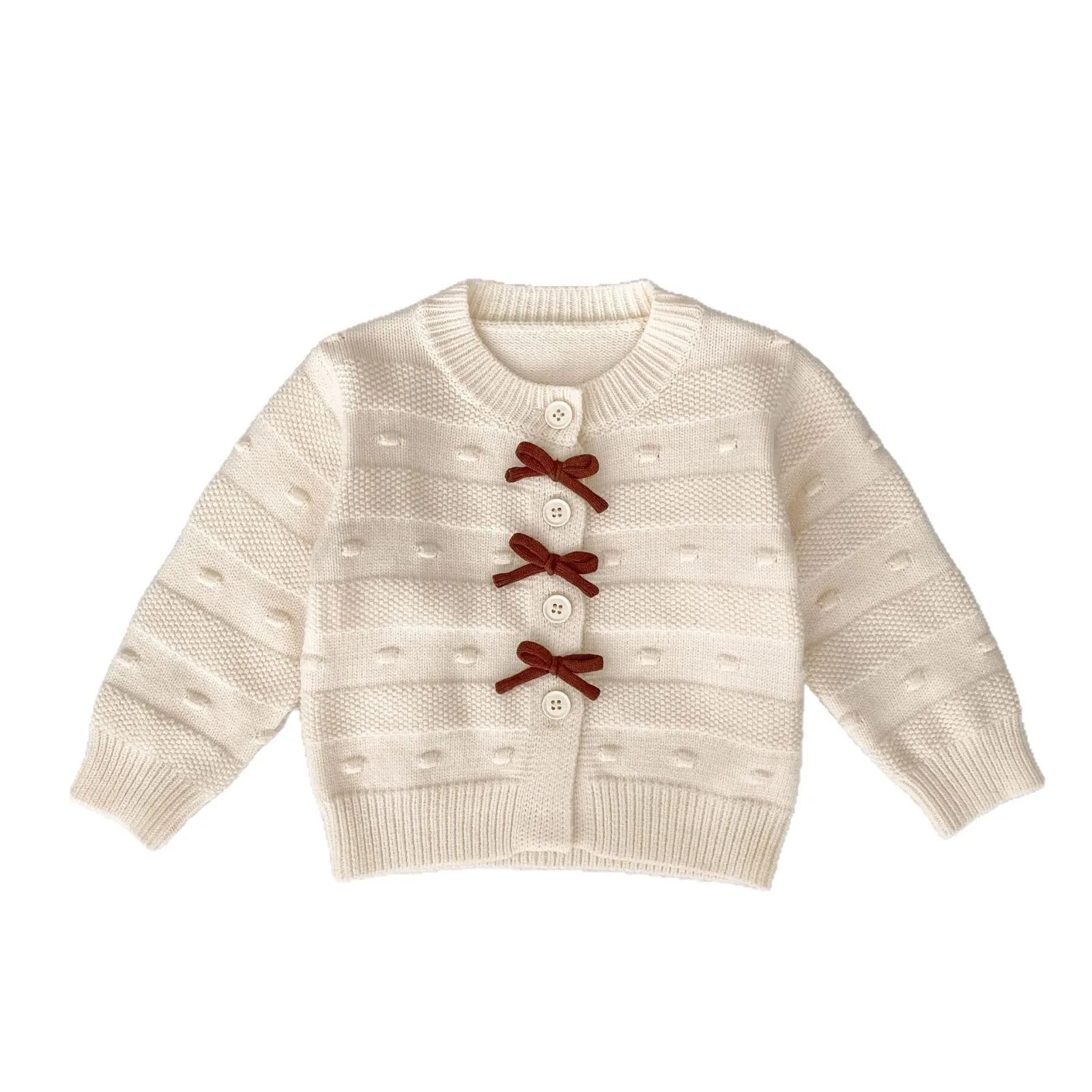 2025 Autumn New Children Long Sleeve Knitted Coat Girls Cute Bow Sweater Cardigan Baby Girl Casual Jacket Cotton Kids Clothes