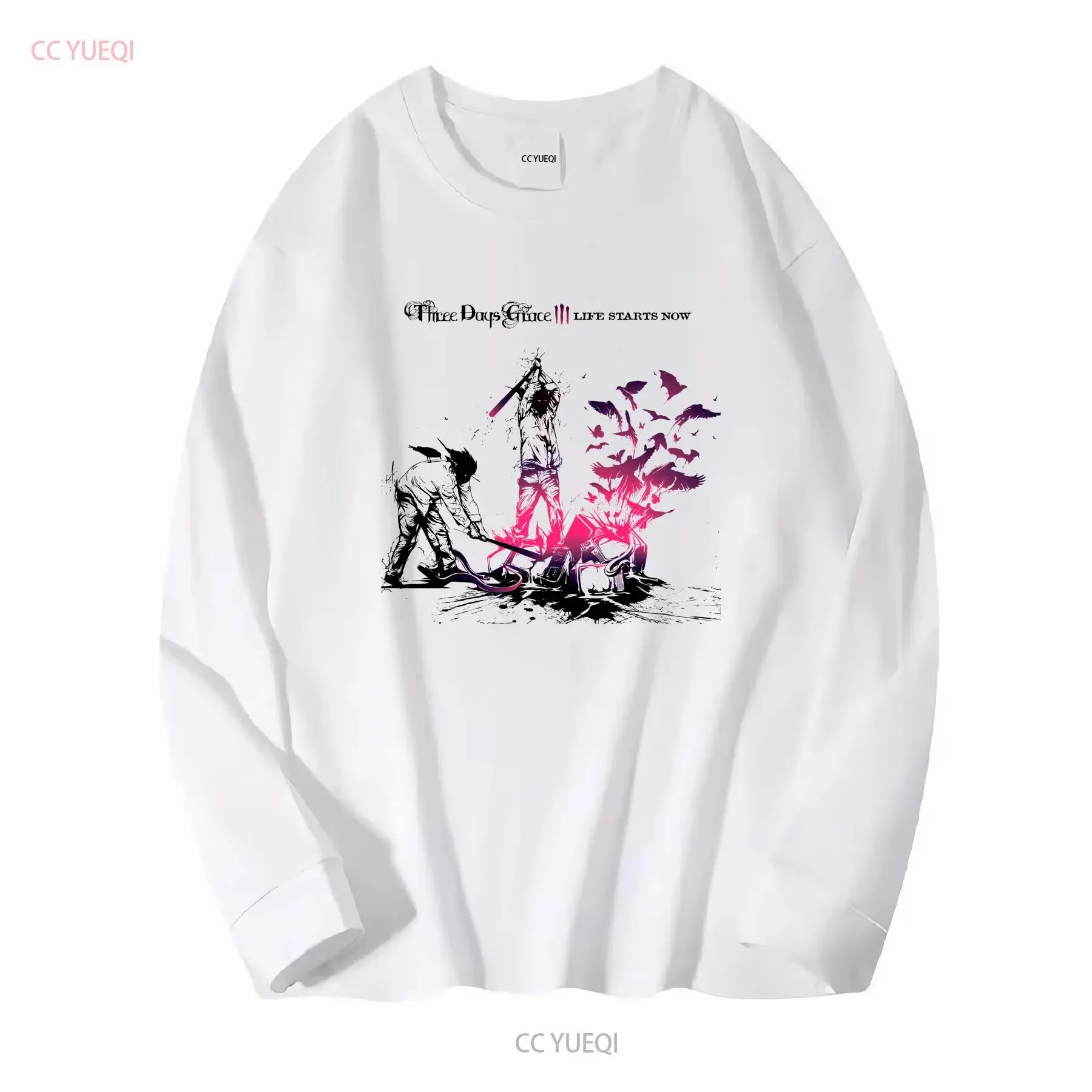 Three Days Grace Life Starts Now T Shirt  White 1U525 vintage Washed Versatile homme Unisex designer clothes Slightly Stylish