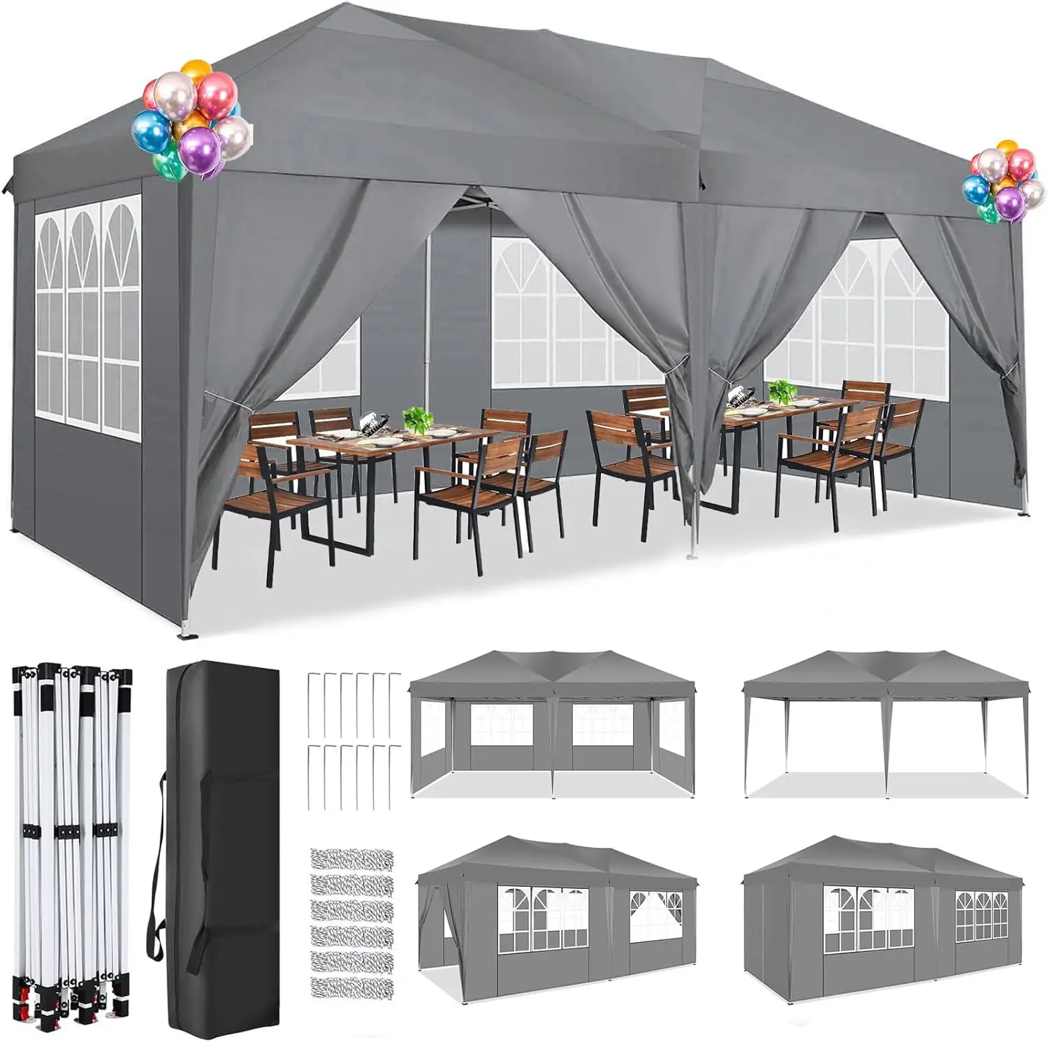 

Tooluck 10x20 Pop Up Canopy Tent with 6 Sidewalls Tents for Parties Waterproof Camping Canopy Ez Up Party Tent Outdoor Portable