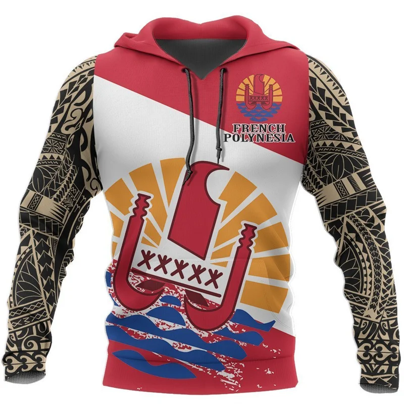 2024 French Polynesia Hoodie Men French Polynesian Flag Painting 3D Streetwear Pullover Sweatshirts Tahiti Hooded Women Hoody