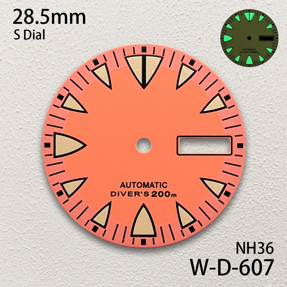 28.5mm S Logo Monster Dial Fit NH35/NH36/4R/7S Automatic Movement Green Luminous  Matte Dial  Watch Modification Accessories