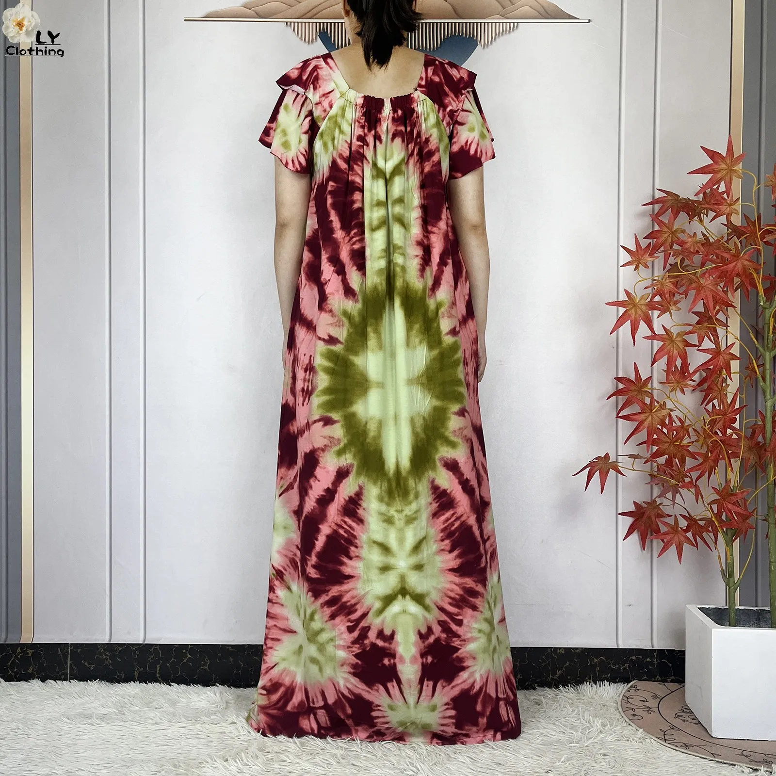 Abaje muzułmańskie z bawełny z krótkim rękawem i dekoltem w łódkę dla kobiet, Dashiki Dubai Kaftan Femme, luźna szata, afrykańskie sukienki islamskie z szalem, 2025