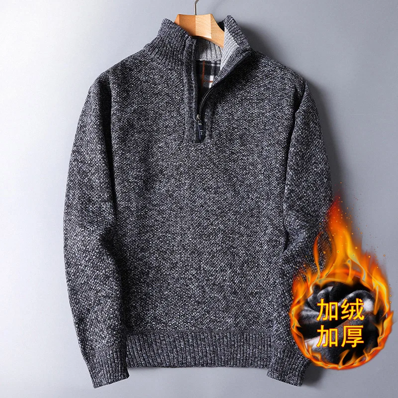 

2023 Winter Men's Fleece Thicker Sweater Half Zipper Turtleneck Warm Pullover Quality Male Slim Knitted Wool Sweaters for Spring