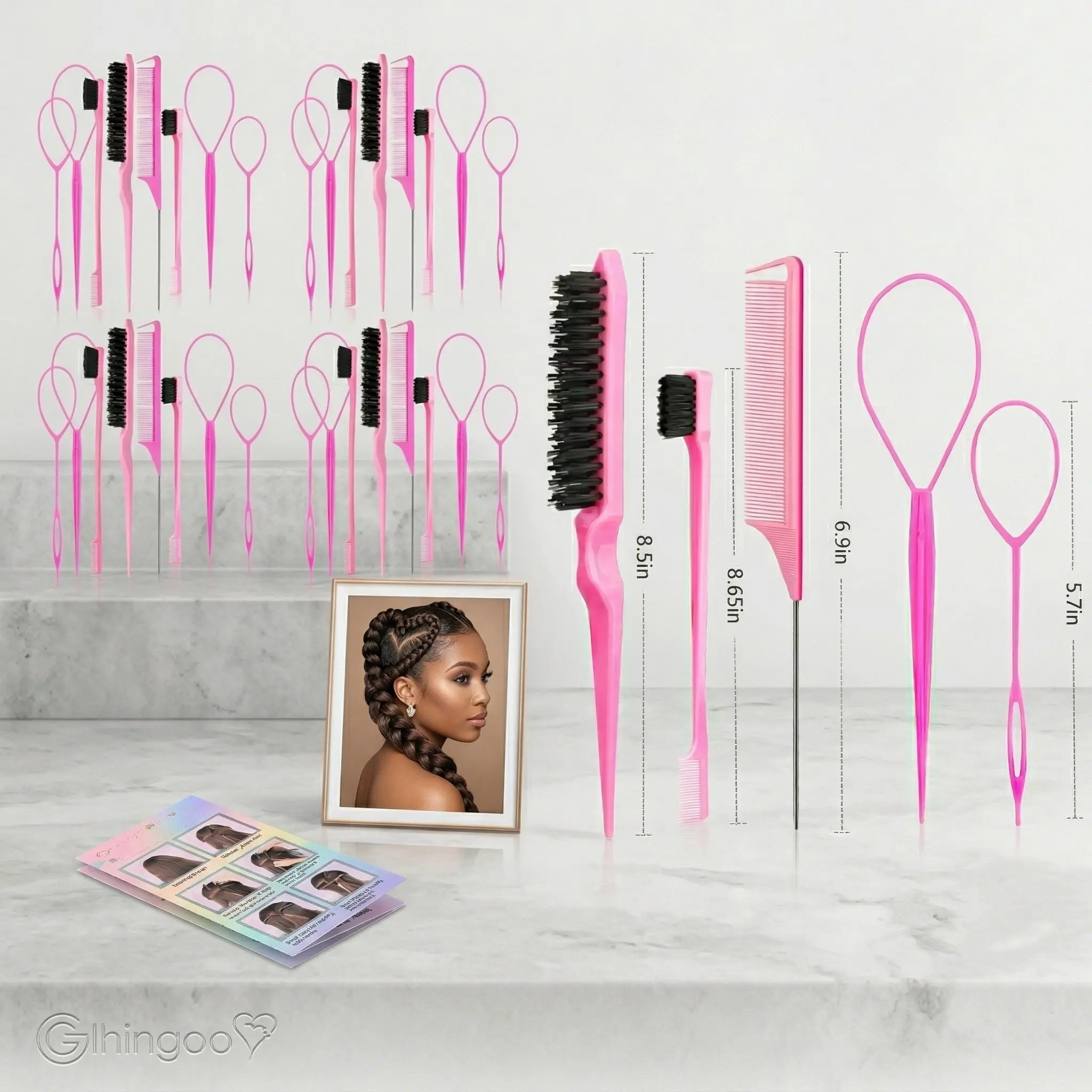 

Stylist Recommended Hair Tool Kit 8 Brushes Combs Ergonomic for Voluminous Hairstyles