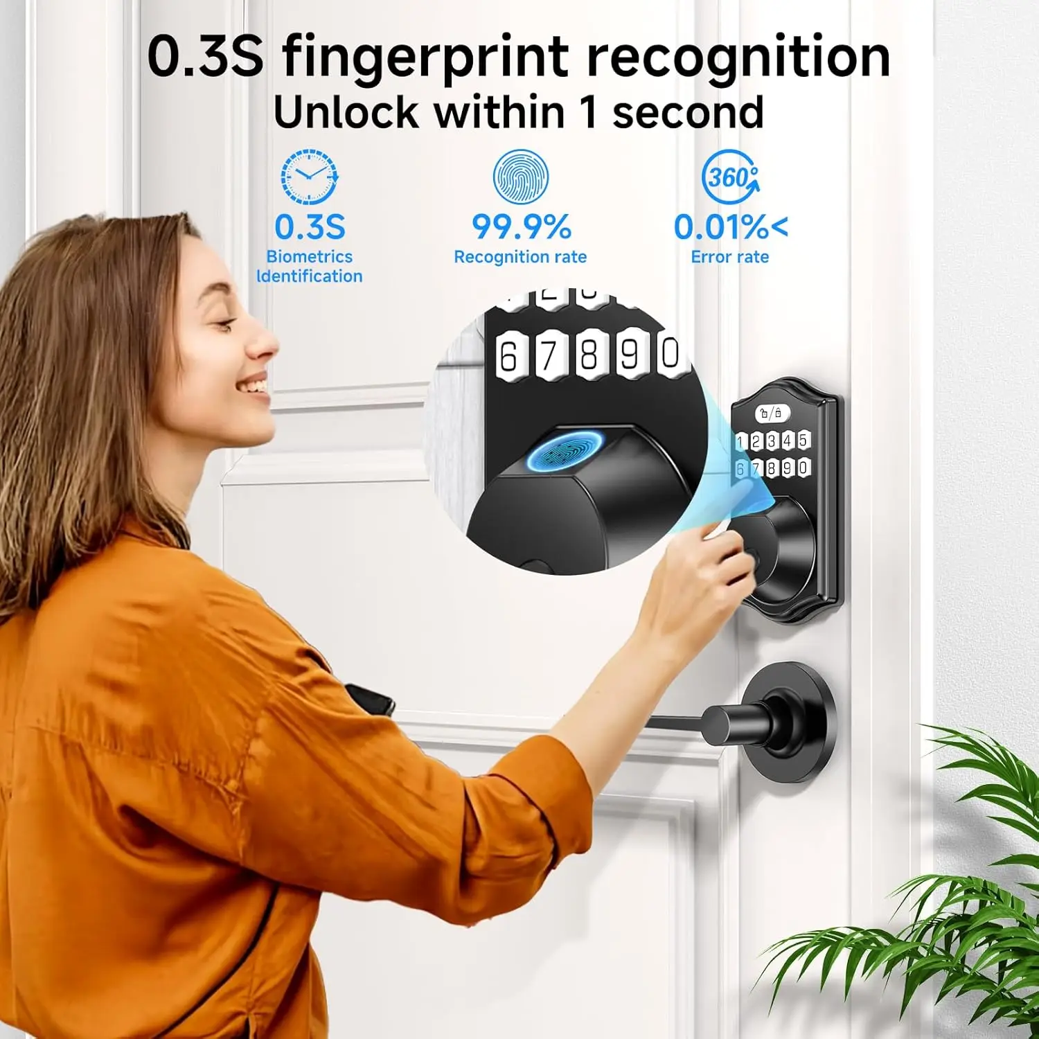 Smart Fingerprint Door Lock with Keypad, App Control & Auto Lock - Easy Installation for Front Doors