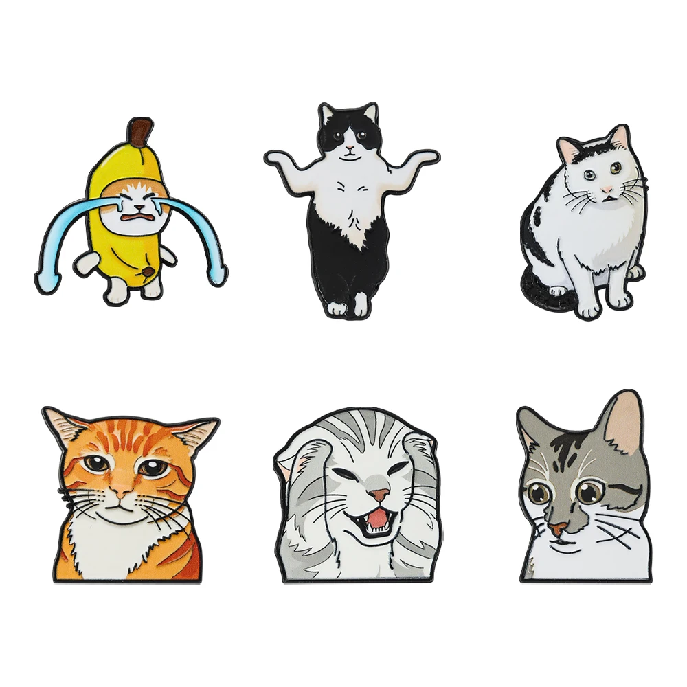 6 PCS Cartoon Anime Cat Enamel Pins Custom Japanese Anime Periphera Kawaii Cat Brooch Bag Lapel Badge Jewelry Gifts for Fans Fri