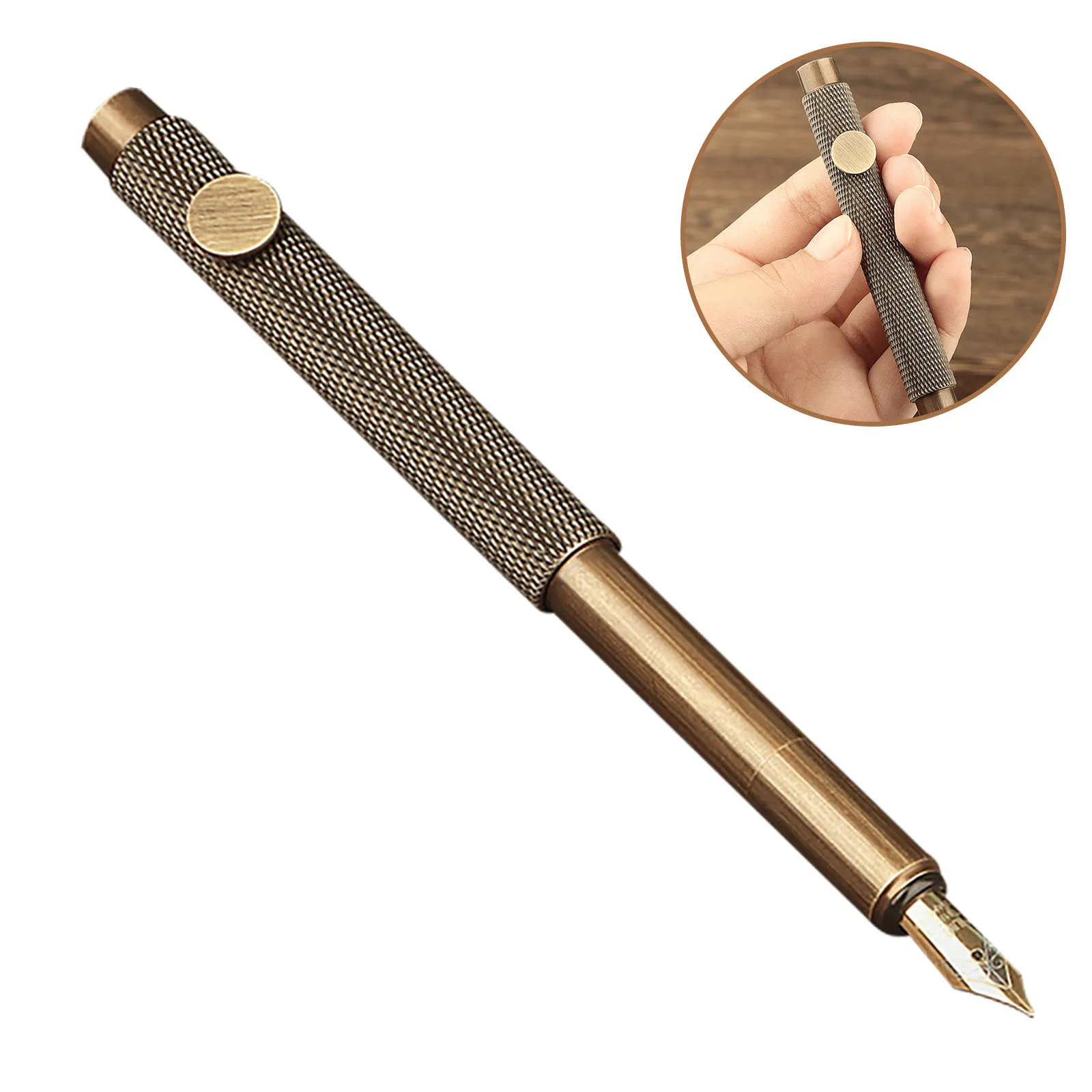 

Mini Brass Fountain Pen Portable 0.5mm Fine Tip Smooth Writing Pen Refillable Ink for Calligraphy Office Students