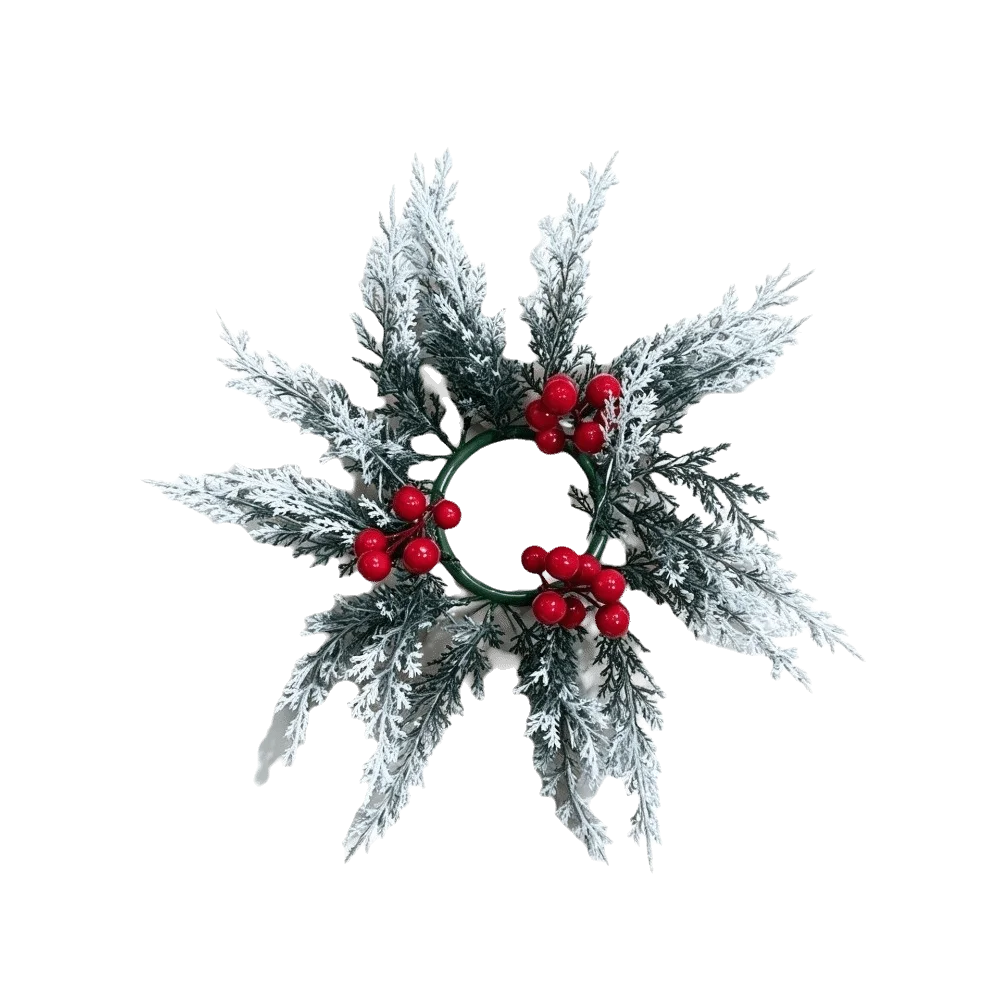 Red Berry Christmas Wreath Candlestick DIY Table Decoration Artificial Wreath Candle Rings Home Ornaments Pine Needle